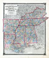County Map of Tennessee, Kentucky, Alabama, Mississippi, Arkansas and Louisiana